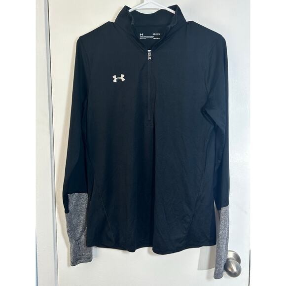 Under Armour Quarter Zip Pullover Medium Black Dry Fit Workout Gym Running - Picture 2 of 7